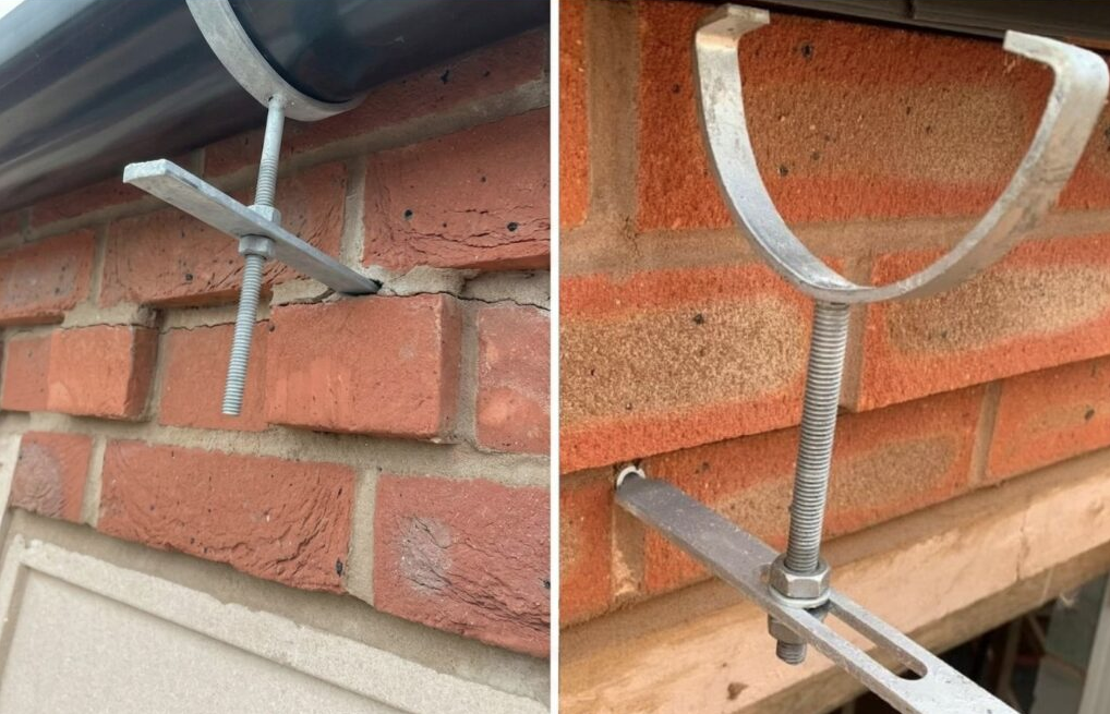 SureFix rise and fall gutter bracket comparison — traditional spike damage versus SureFix screw-in precision